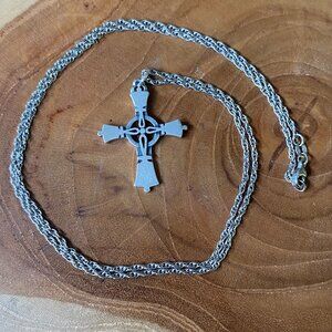 RETIRED James Avery Handbell Cross Pendant 24" Necklace, Sterling Silver